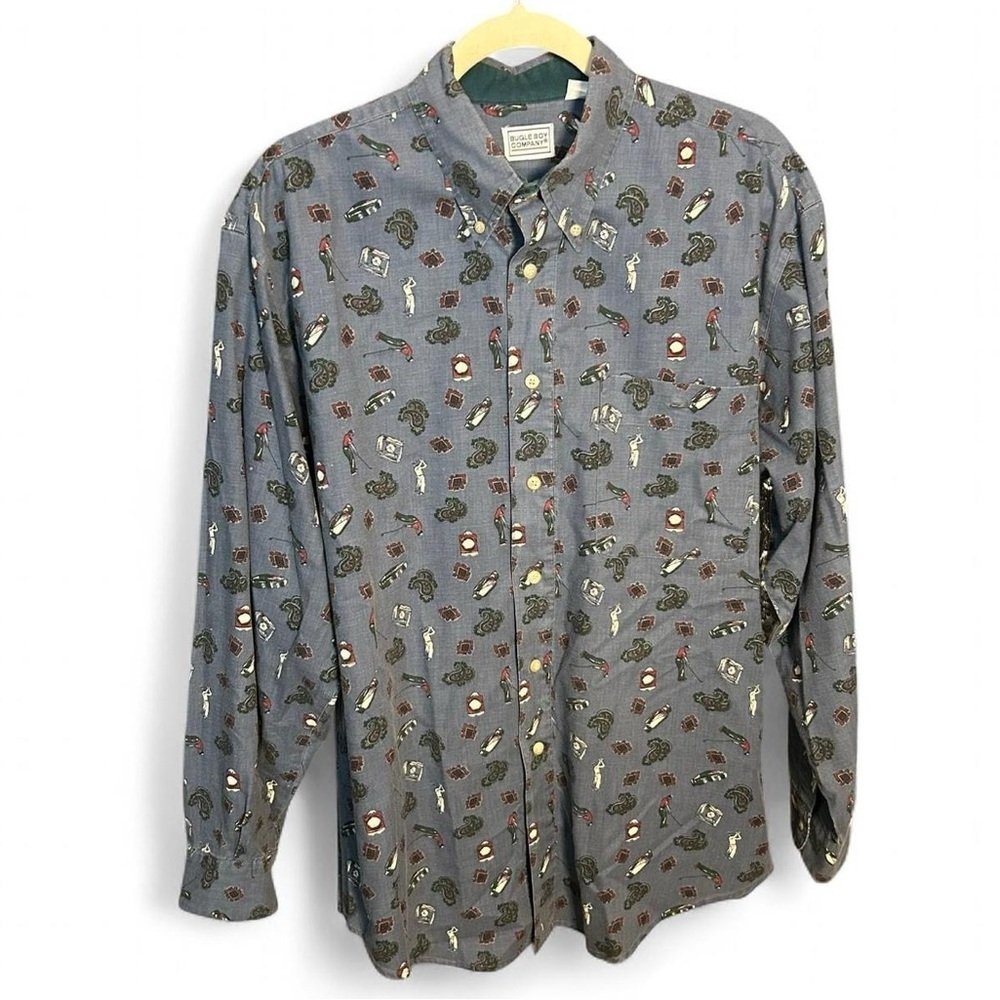 ⛳️Vintage 90s Bugle Boy Golf Print Shirt 🔥Size Medium